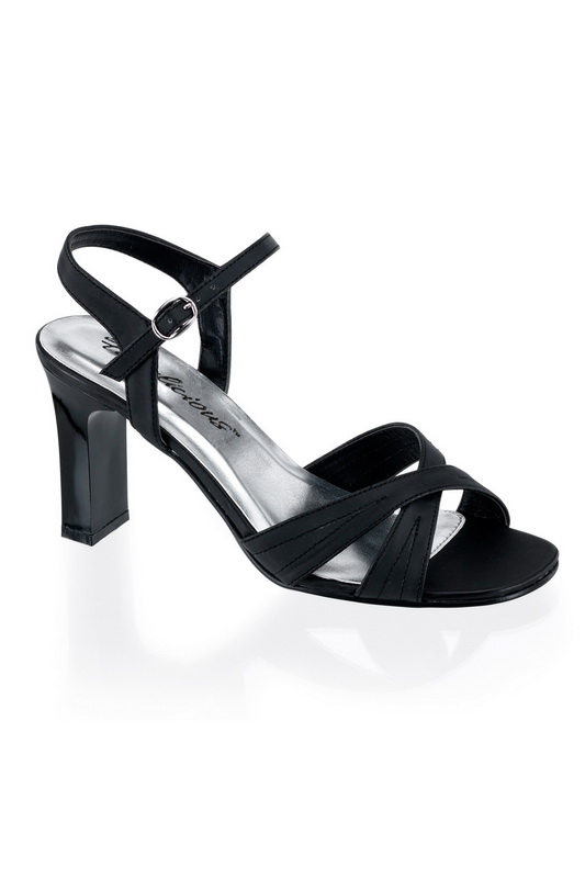 Black Satin & Vegan Leather Strappy Heel