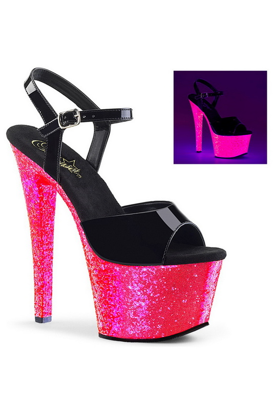 7" Heel Neon Hot Pink Blacklight Reactive Sandals