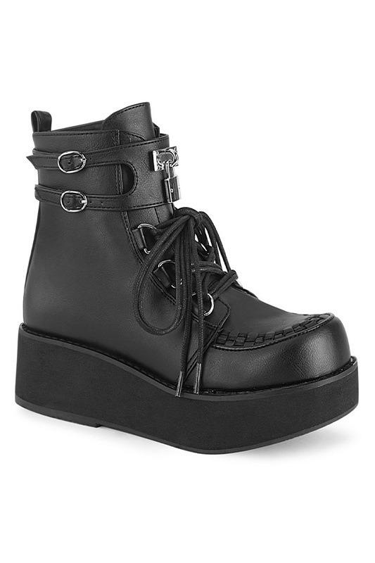 2 1/4" Platform Black Vegan Leather Ankle Boots