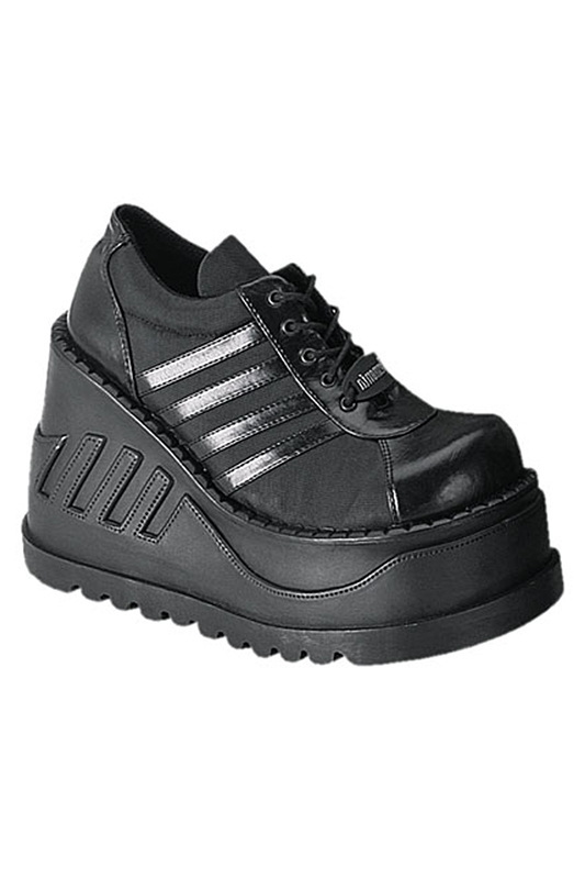 Black Sneaker Style Vegan Leather Wedge Shoe