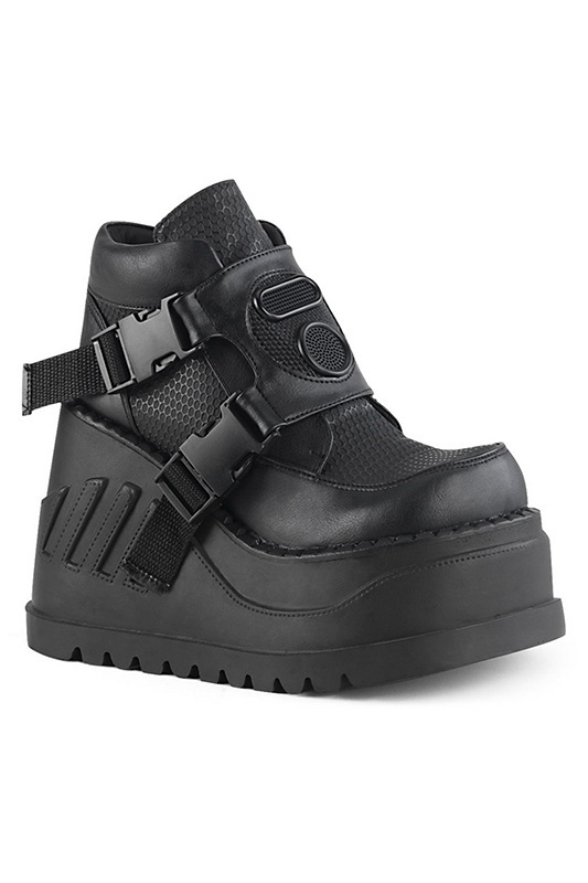 4 3/4" Wedge Platform Black Vegan Leather Booties