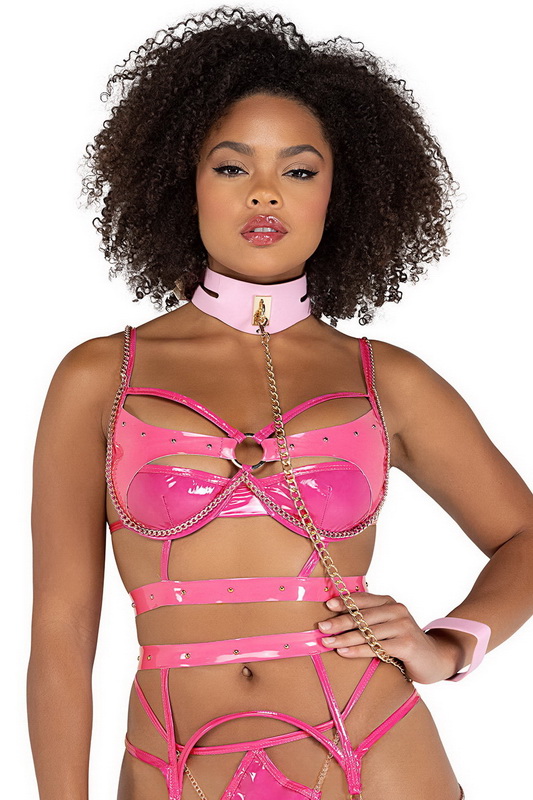 Pink Wet look Leashed Choker