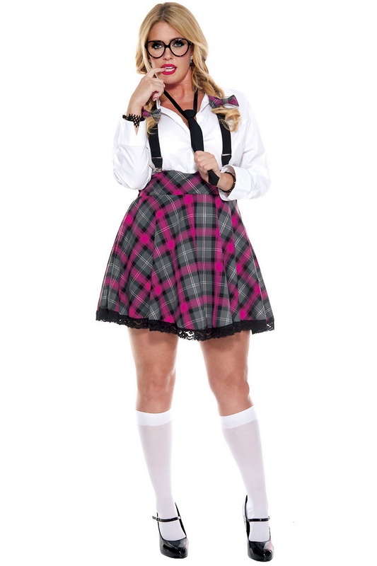 Plus Size Pink High Class Nerd School Girl Costume