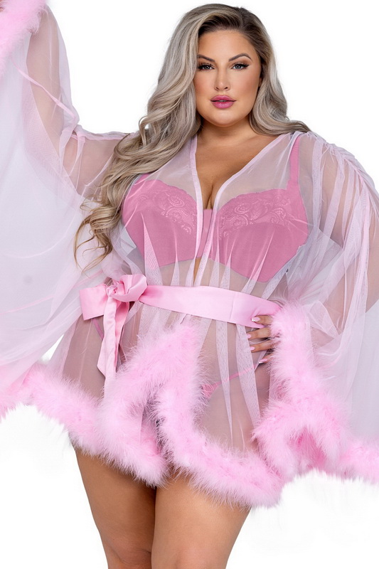 Plus Size Baby Pink Hollywood Glam Luxury Mini Robe