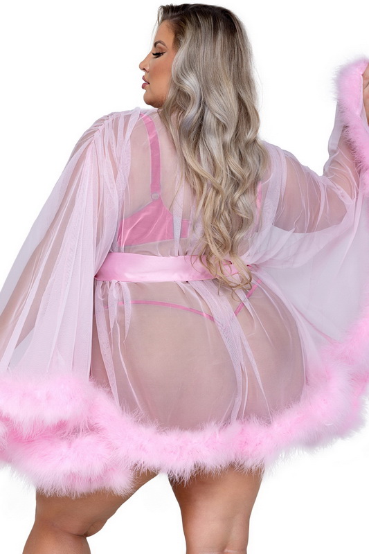 Plus Size Baby Pink Hollywood Glam Luxury Mini Robe image 1