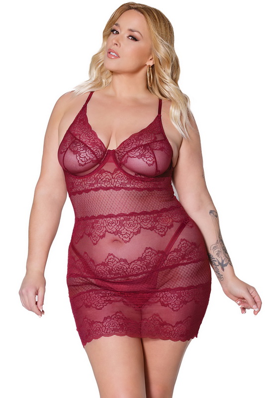 Plus Size Hold Me Close Lace & Net Lingerie Chemise image 1
