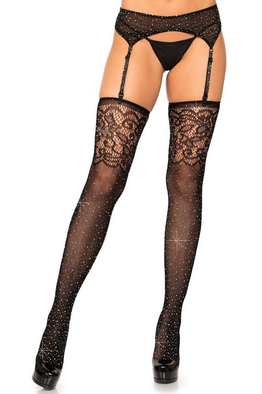 Rhinestone Jacquard Fishnet Stockings