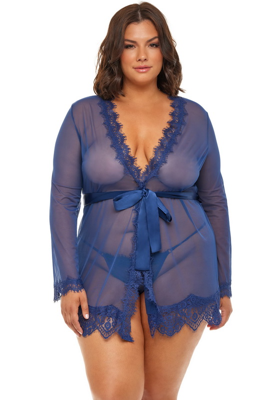 Plus Size Estate Blue Provence Mesh Robe