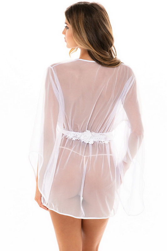 Bridal White Sheer Mesh Robe image 1