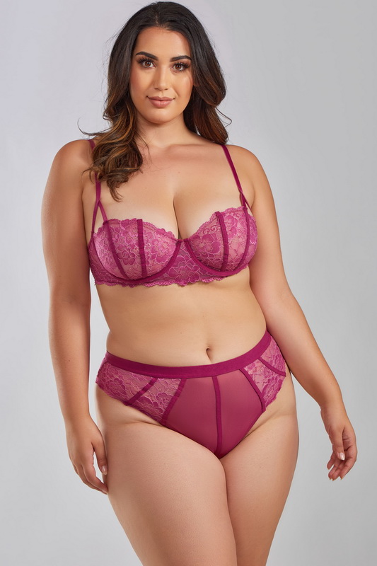 Plus Size Pink Wine Quinn Lace Bra Set