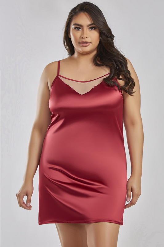 Plus Size Burgundy Brittany Satin Lingerie Chemise