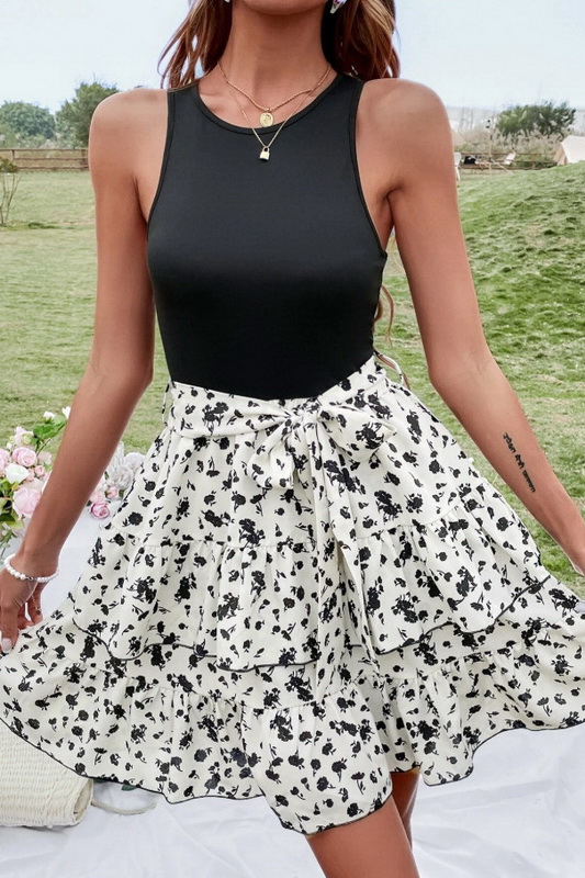 White & Floral Tiered Summer Dress image 1