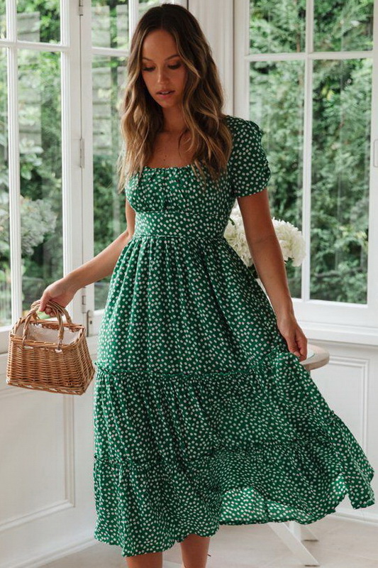 Green Vintage Puff Sleeve Dress - Spicy Lingerie