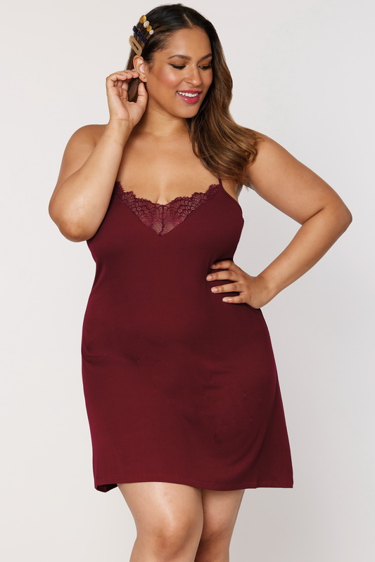 Plus Size Burgundy Rib Knit Sleepwear Lingerie Chemise