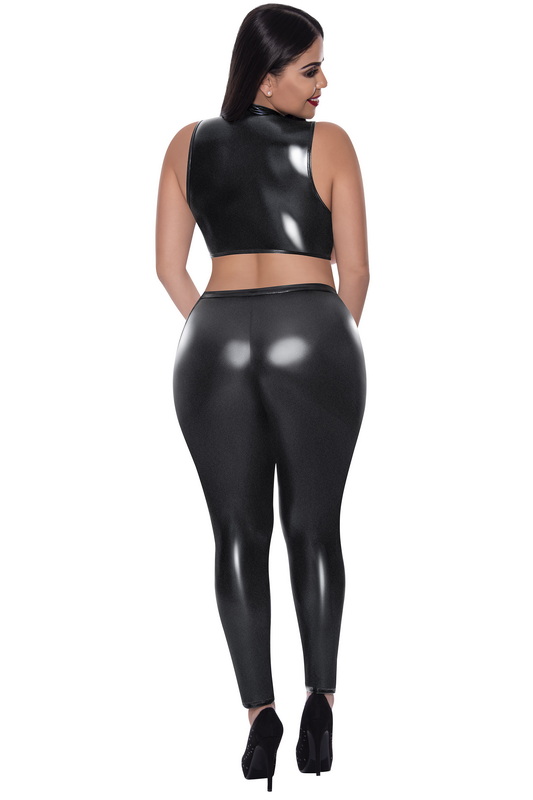Plus Size Liquid Onyx Open Bust Bra & Leggings image 2