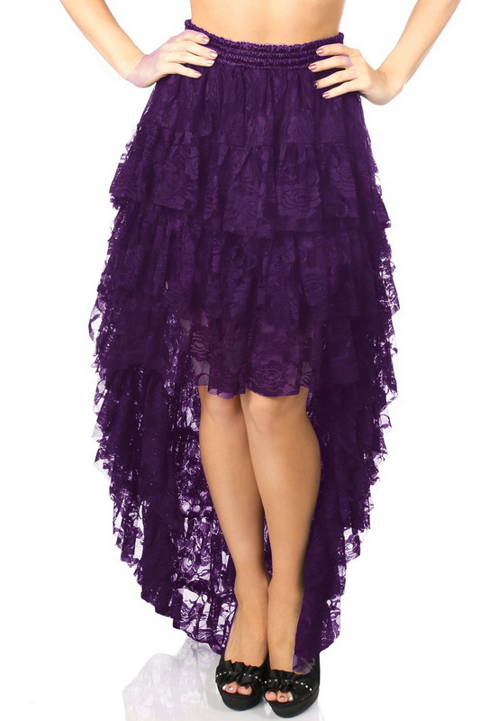 Plus Size Plum Long High Low Lace Skirt