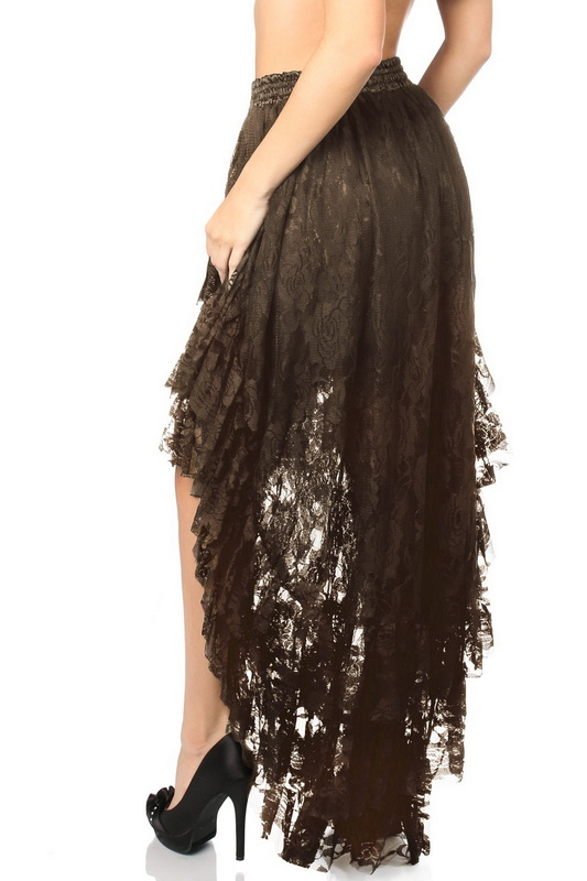 Dark Brown Long High Low Lace Skirt image 1