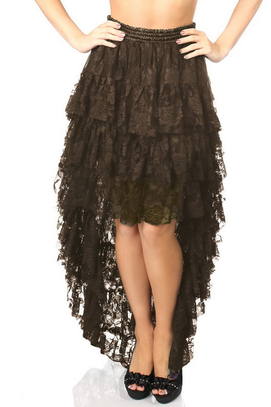 Plus Size Dark Brown Long High Low Lace Skirt