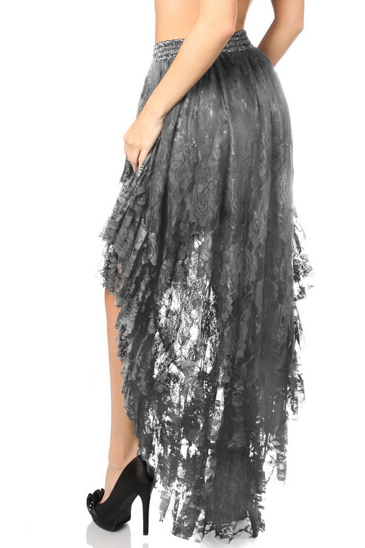 Plus Size Dark Grey Long High Low Lace Skirt image 1