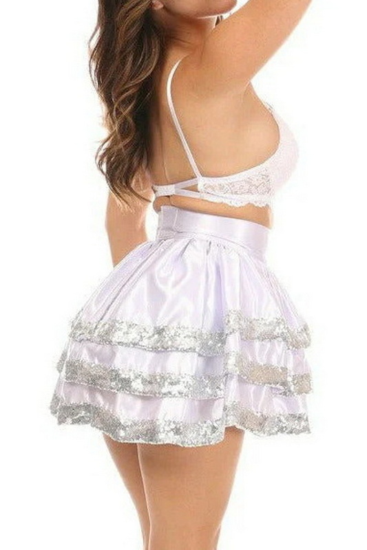 White & Silver Sequin Layered Skirt image 1