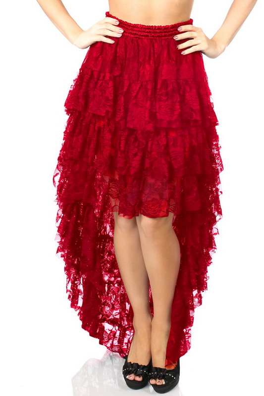 Red Long High Low Lace Skirt