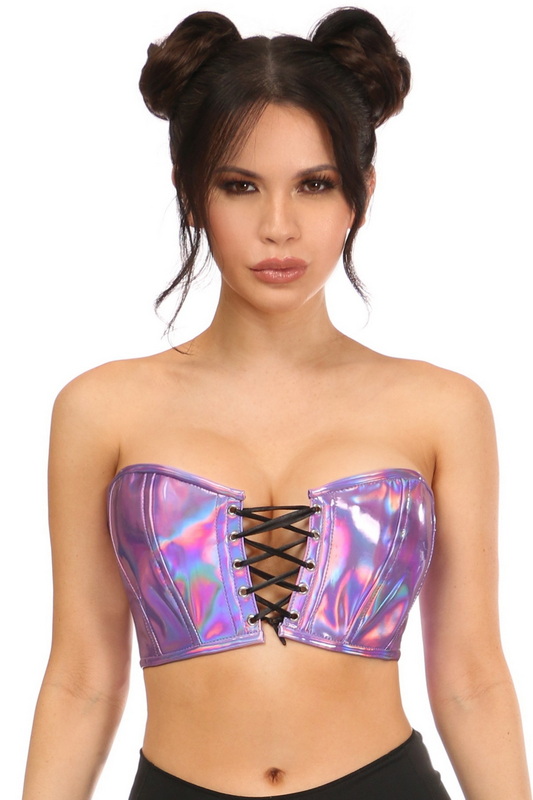 Plus Size Lavish Lavender Holo Lace-Up Bustier Top