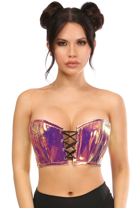 Plus Size Lavish Rainbow Gold Holo Lace-Up Bustier Top