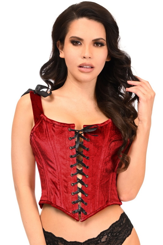 Plus Size Lavish Dark Red Velvet Lace-Up Bustier Top