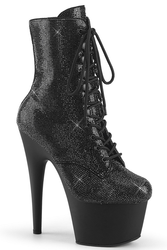 Pleaser 7" Heel Black Rhinestone Embellished Ankle Boots
