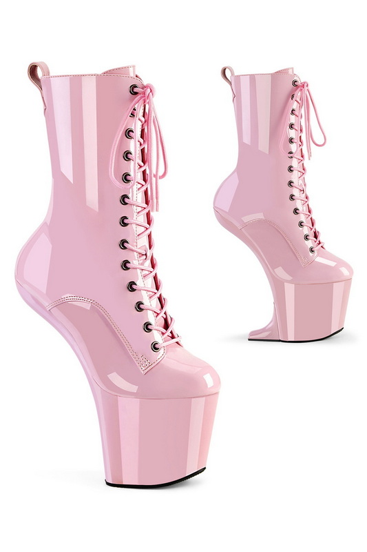 8" Heelless Baby Pink Patent Platform Ankle Boots