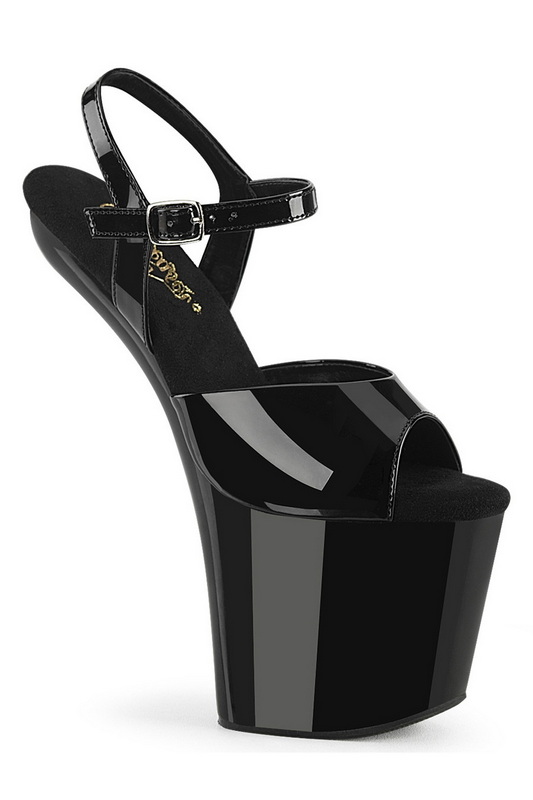 8" Heelless Black Patent Ankle Strap Sandals
