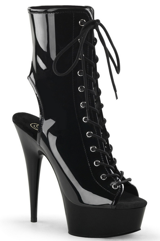 6" Black Patent Lace up Peep Toe Ankle Boots