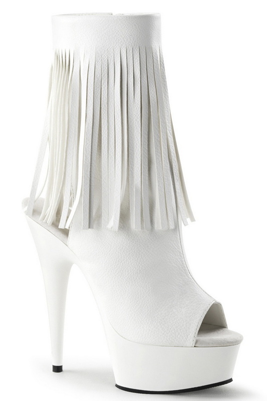White Faux Leather 6" Fringed Ankle Boots