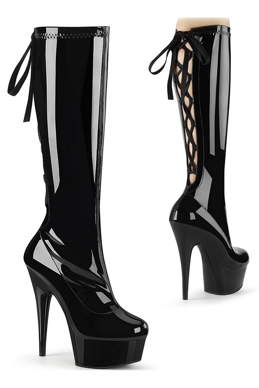 6" Heel Lace Up Back Knee High Boots