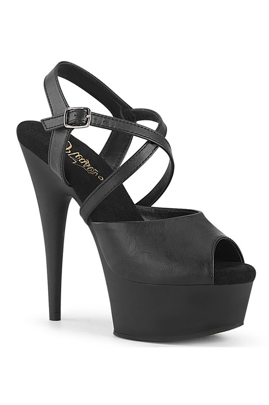 6" Black Faux Leather Criss Cross Ankle Strap Sandals