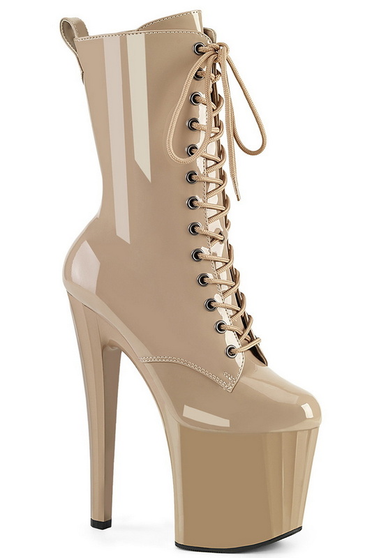 7 1/2" Nude Patent Prismatic Base Ankle Boots