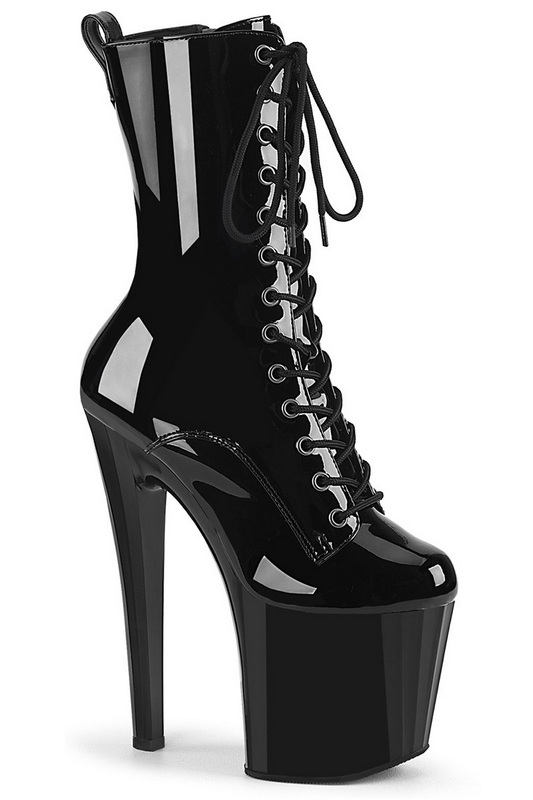 7 1/2" Black Patent Prismatic Base Ankle Boots