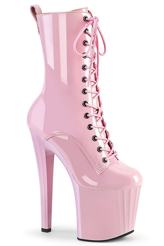 7 1/2" Baby Pink Patent Prismatic Base Ankle Boots
