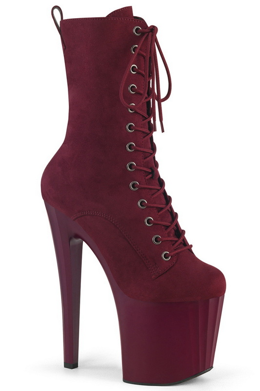 7 1/2" Burgundy Faux Suede Prismatic Base Ankle Boots