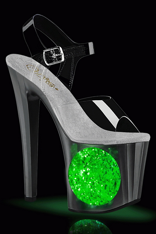 7 1/2" Clear & Silver Light Up Platform Ankle Strap Sandals