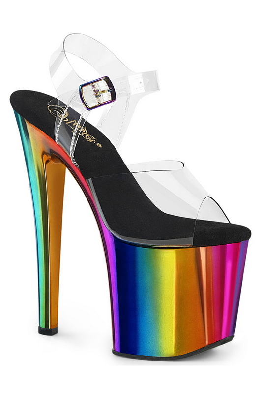 7 1/2" Rainbow Chrome Platform Ankle Strap Sandals