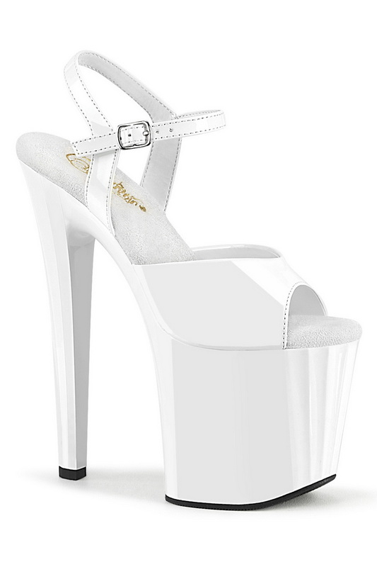 7 1/2" White Patent Prismatic Ankle Strap Sandals