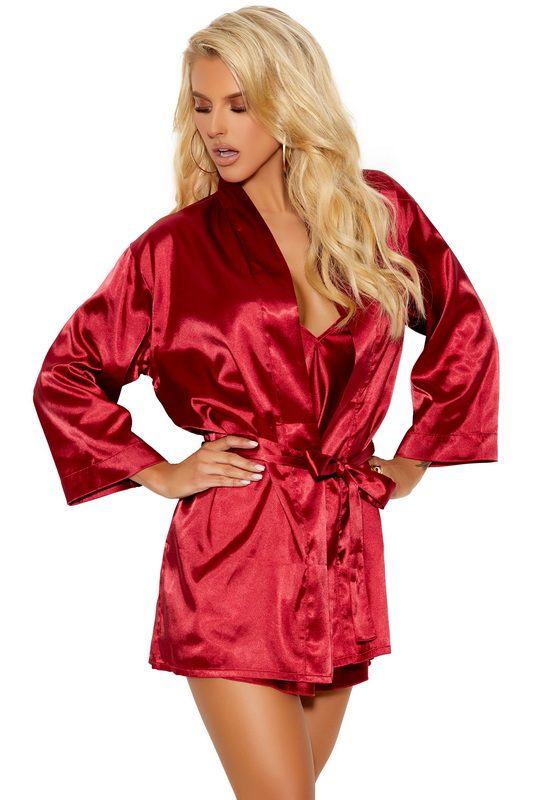 Burgundy Charmeuse Kimono Lingerie Robe