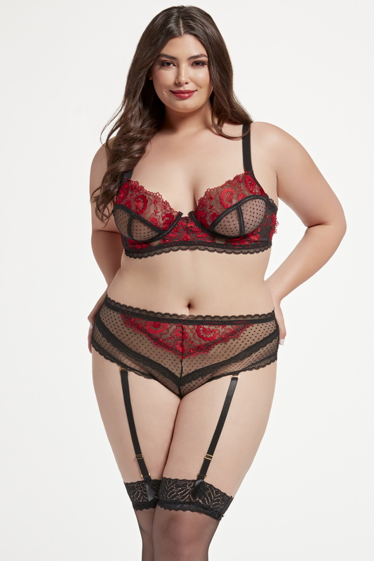 Plus Size Red & Black Mystic Floral Lingerie Bra Set