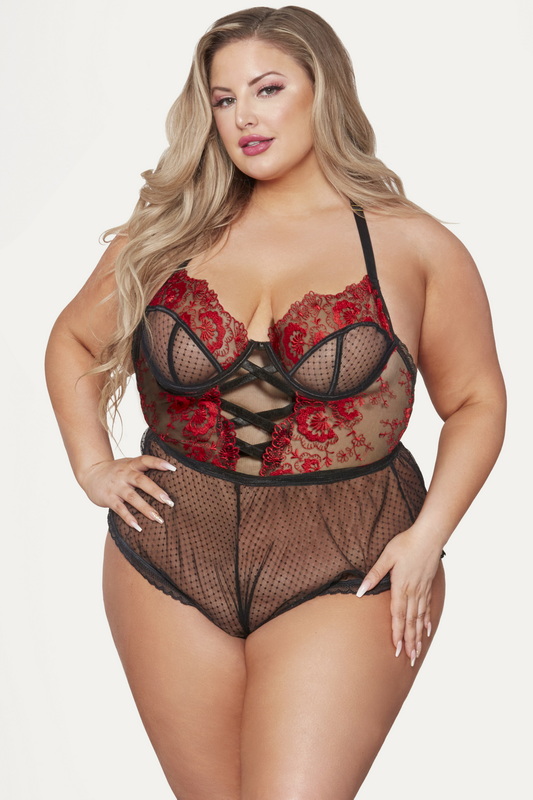 Plus Size Red & Black Mystic Floral Lingerie Teddy image 1
