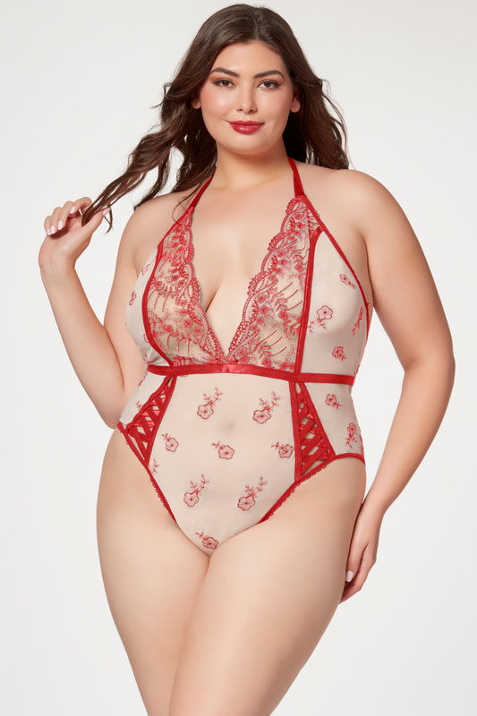 Plus Size Red & Nude Sheer Elegance Lingerie Teddy