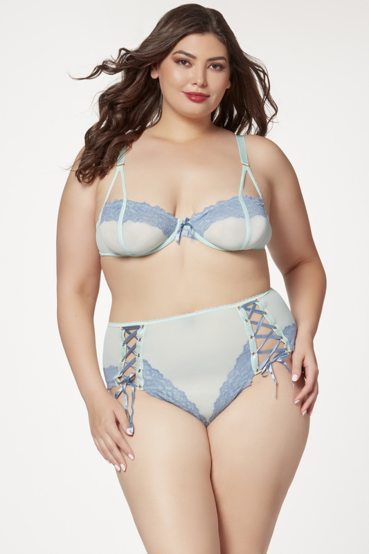 Plus Size Tonal Blue Lucid Fantasy Lingerie Bra Set