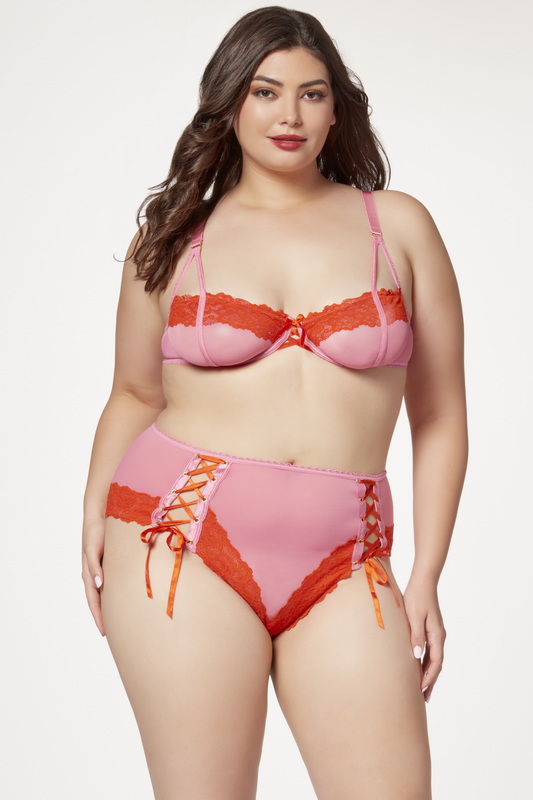 Plus Size Pink & Red Lucid Fantasy Lingerie Bra Set