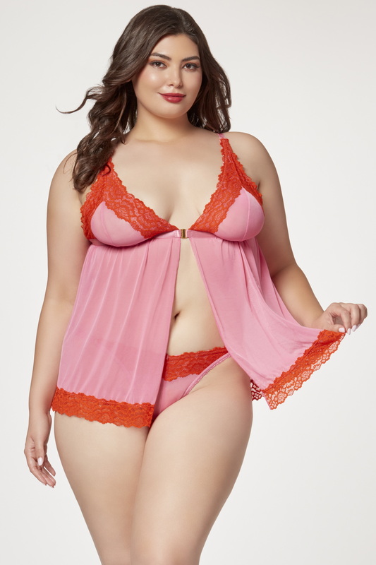 Plus Size Pink & Red Lucid Fantasy Lingerie Babydoll