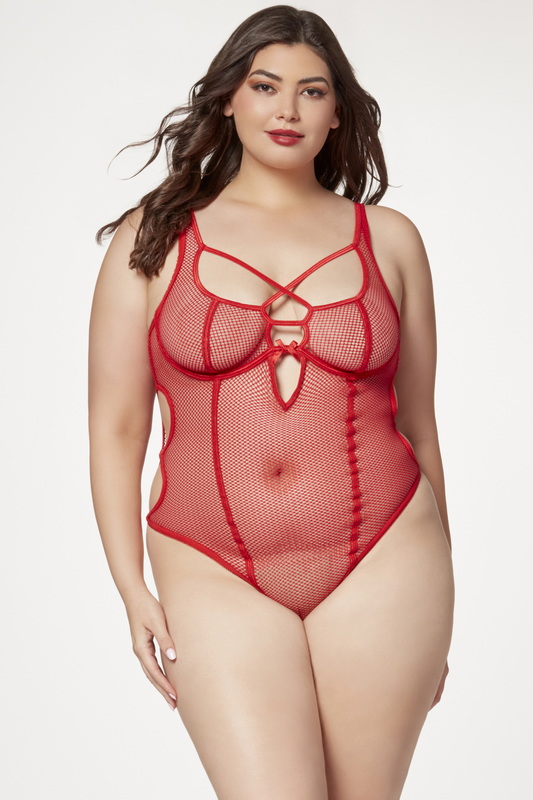 Plus Size Red Nothing But Net Lingerie Teddy